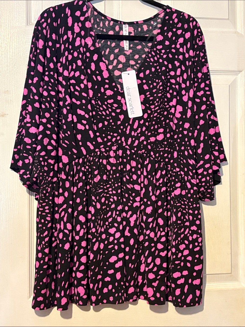 Dear Scarlett Black Dreamer Top with Hot Pink Abstract Spot Print